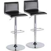 Mara Upholstered Adjustable Swivel Bar Stool in Chrome & Black Leatherette (Set of 2)